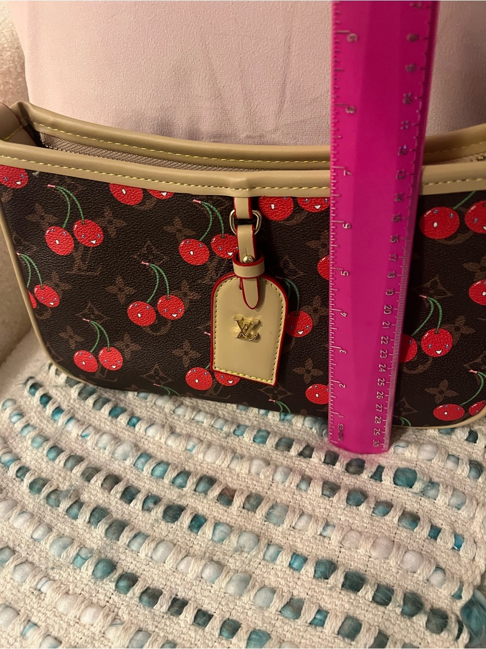 Brown Cherry-Print Crossbody Bag with Cream Trim - Picture 8 of 10